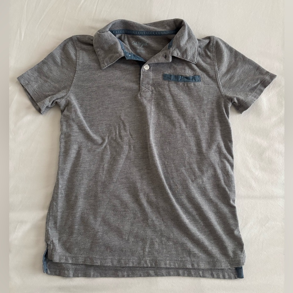 Cat & Jack Gray Polo Shirt with Blue Accent size S (6/7)